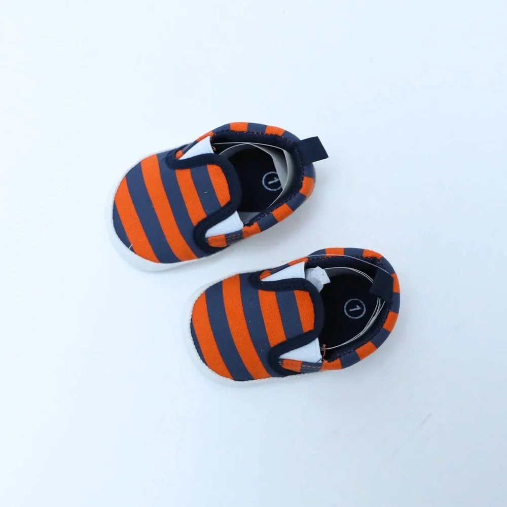 Baby Toddler Shoes Orange Blue striped size 1 Walking Boot Infant New slip-on
